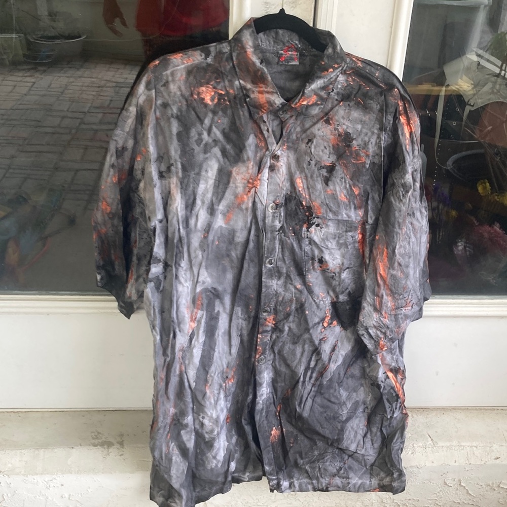 Men's Black-Gray Button-Up with Handpainted Accents - Picture 2 of 9